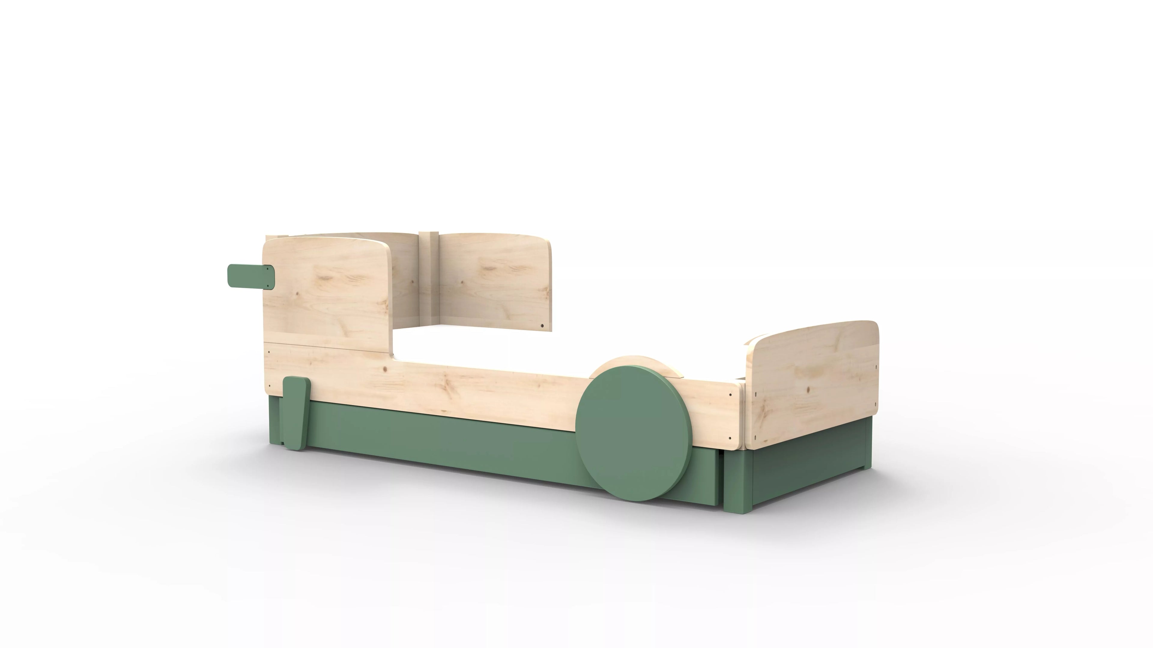 lit montessori simple en bois massif vert jungle avec tiroir