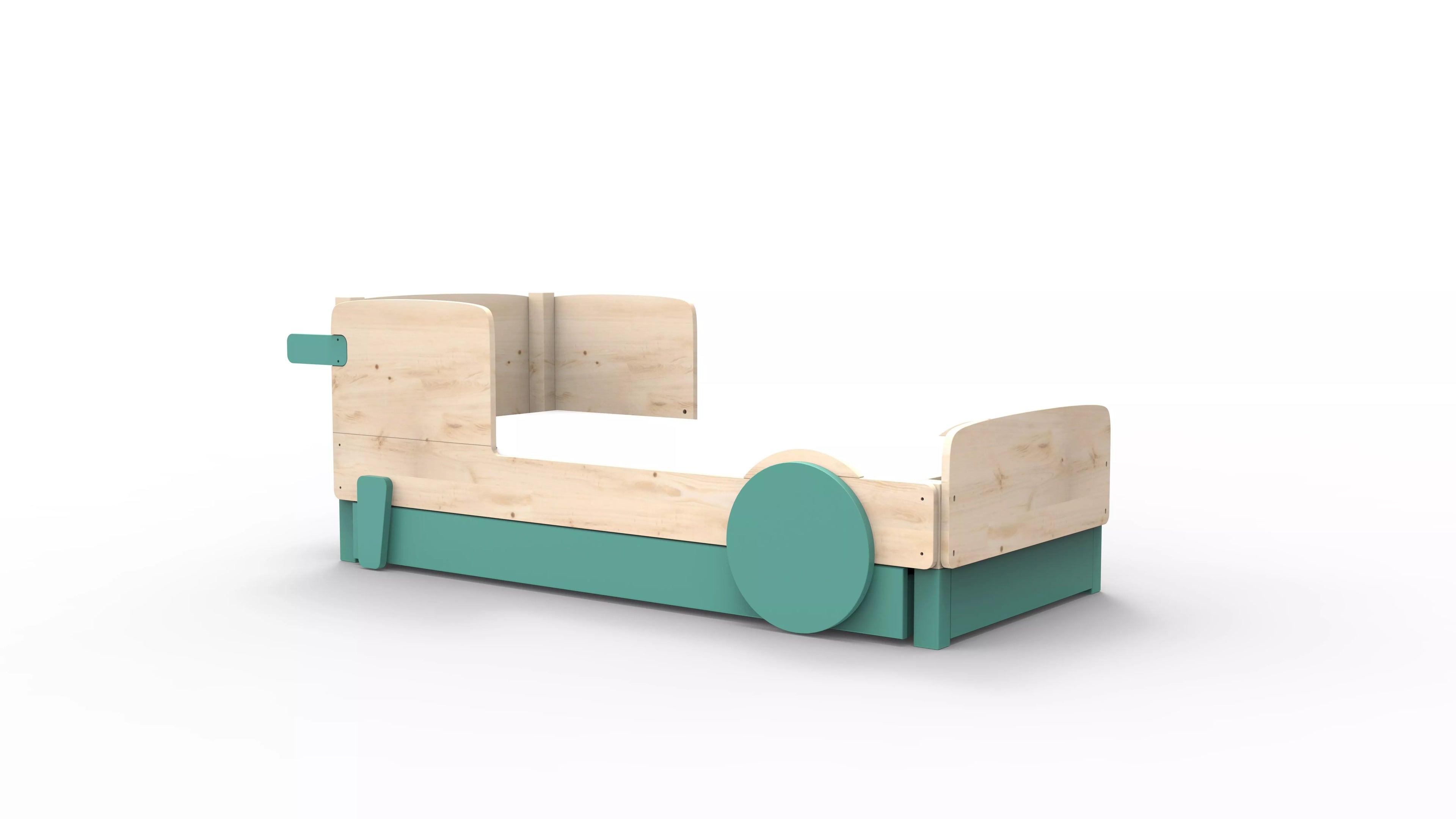 lit montessori simple en bois massif vert leger avec tiroir