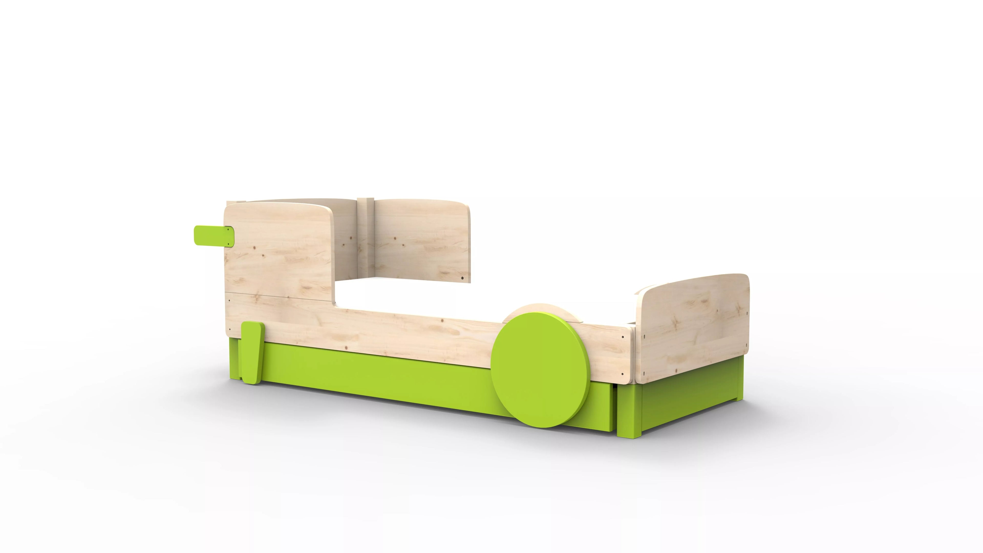 lit montessori simple en bois massif vert pomme avec tiroir