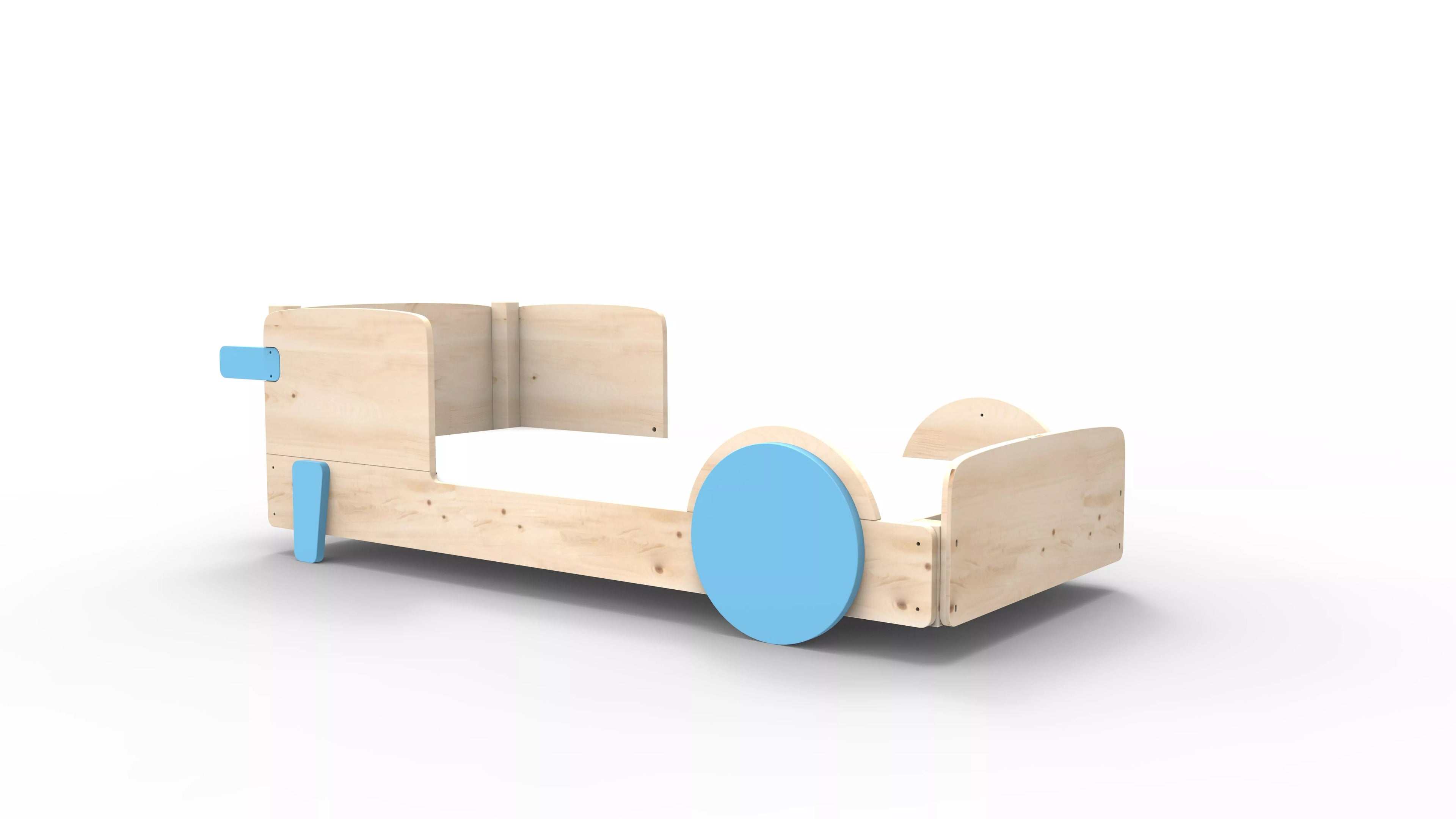 lit montessori simple en bois massif bleu azur sans tiroir