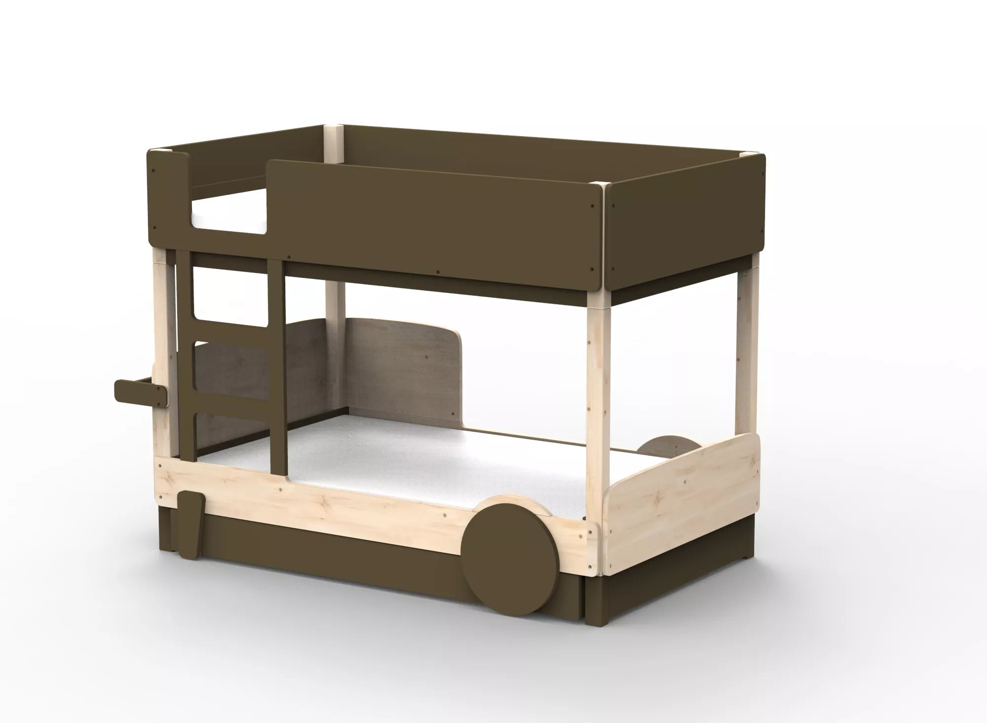 Lit Montessori superposé avec tiroir en bois massif - Éveil