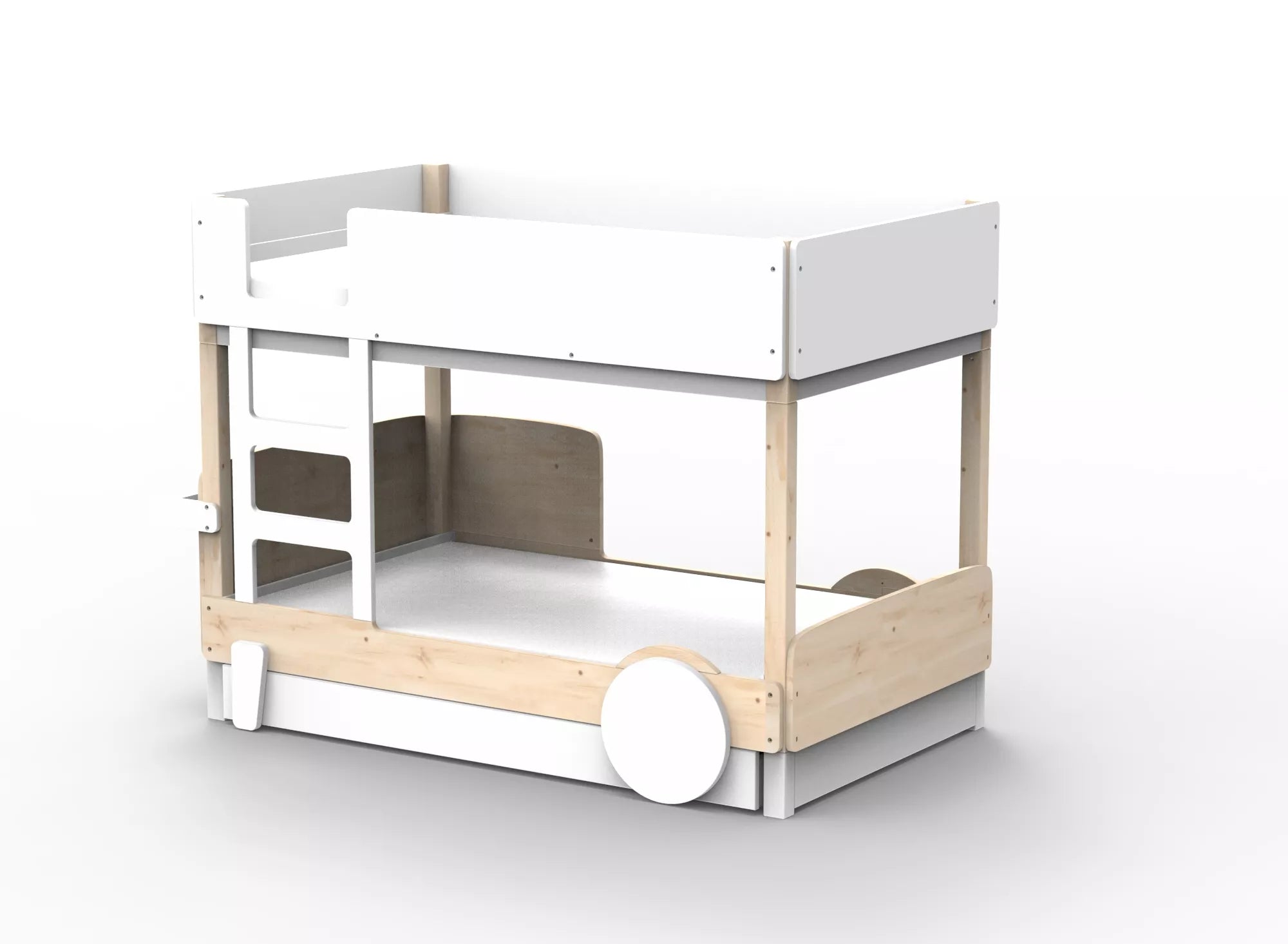 Lit Montessori superposé avec tiroir en bois massif - Éveil