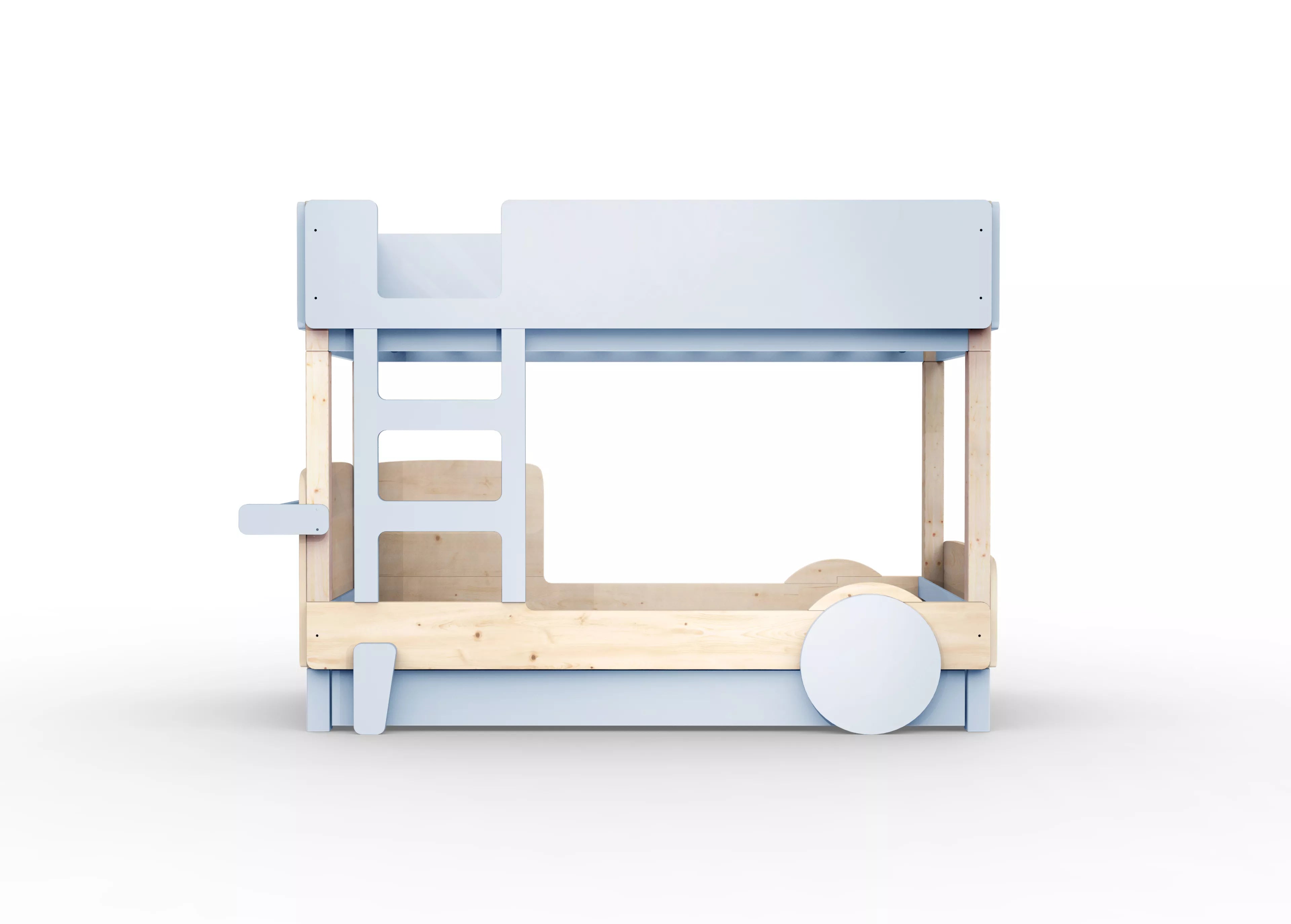 lit superpose en bois massif bleu poudre avec tiroir