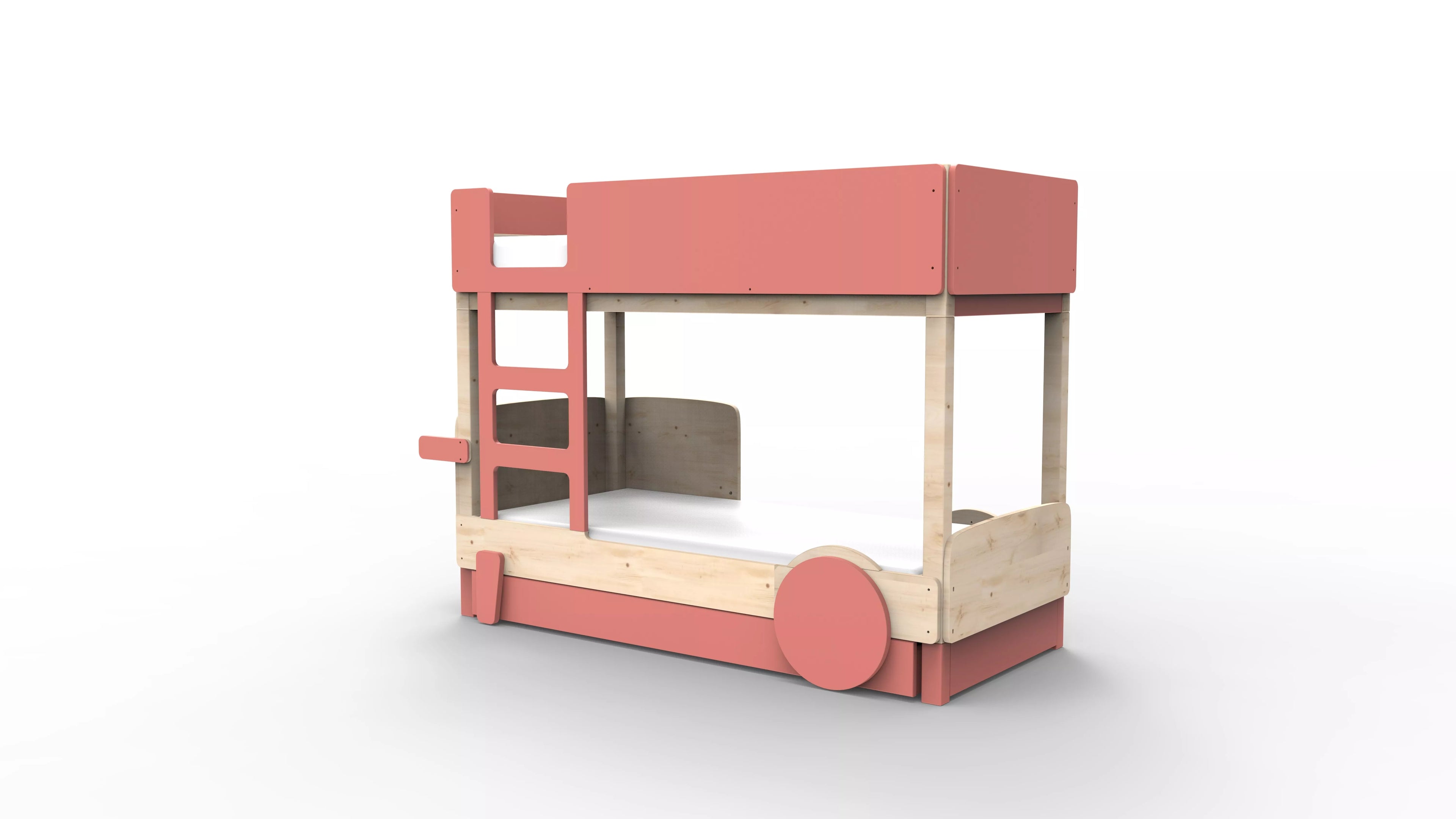 lit superpose en bois massif corail avec tiroir