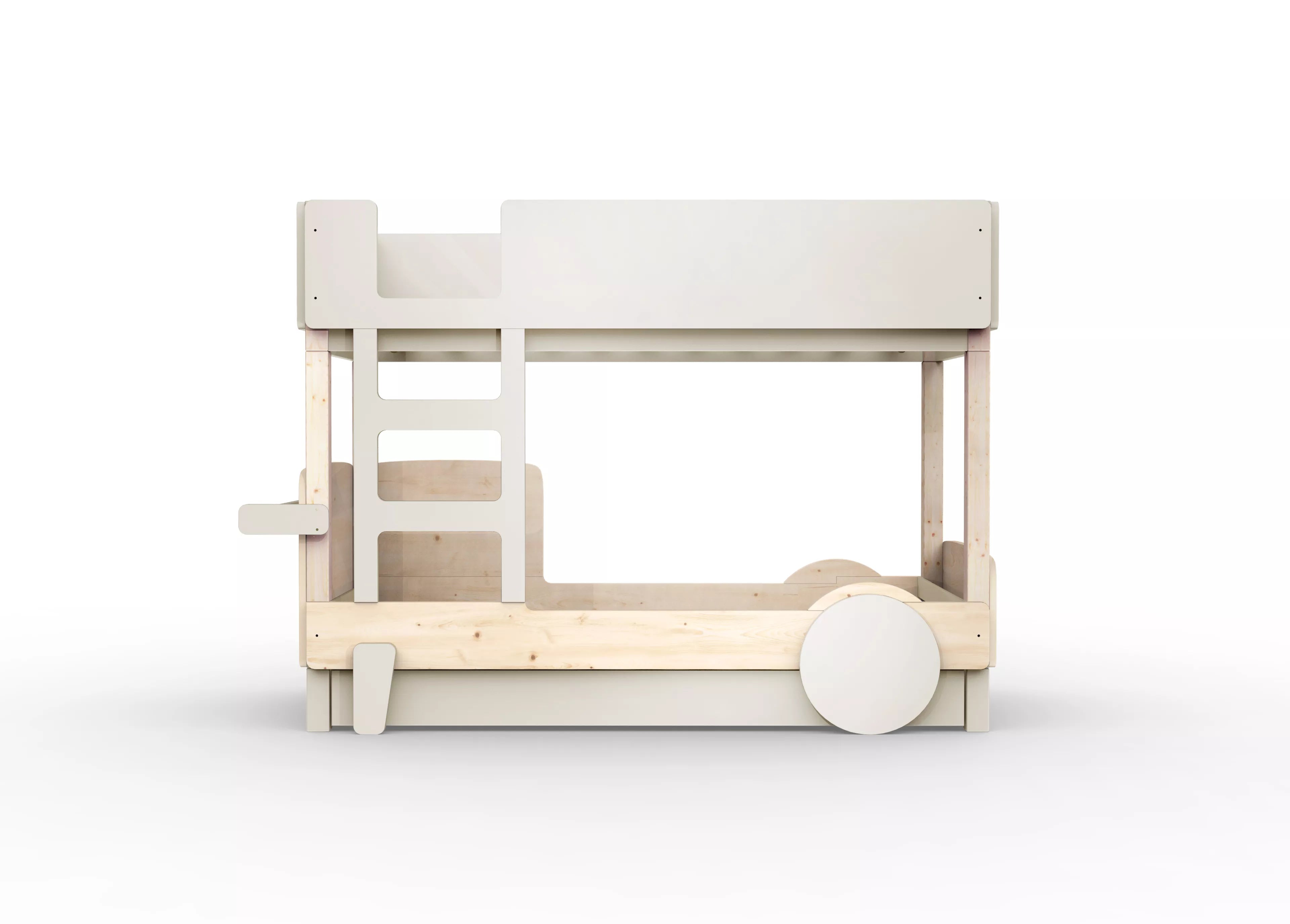 lit superpose en bois massif greige avec tiroir