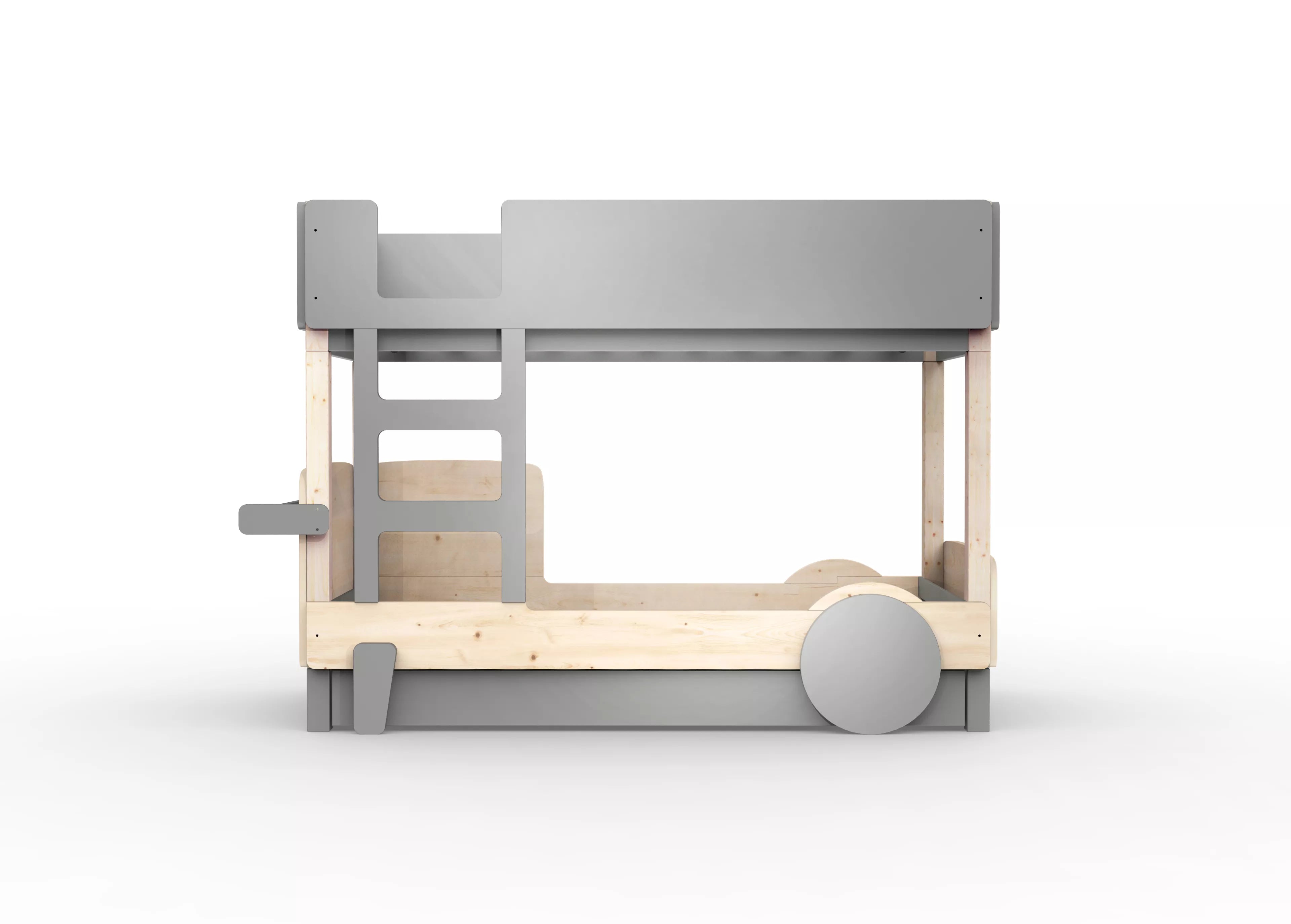 lit superpose en bois massif gris ciment avec tiroir
