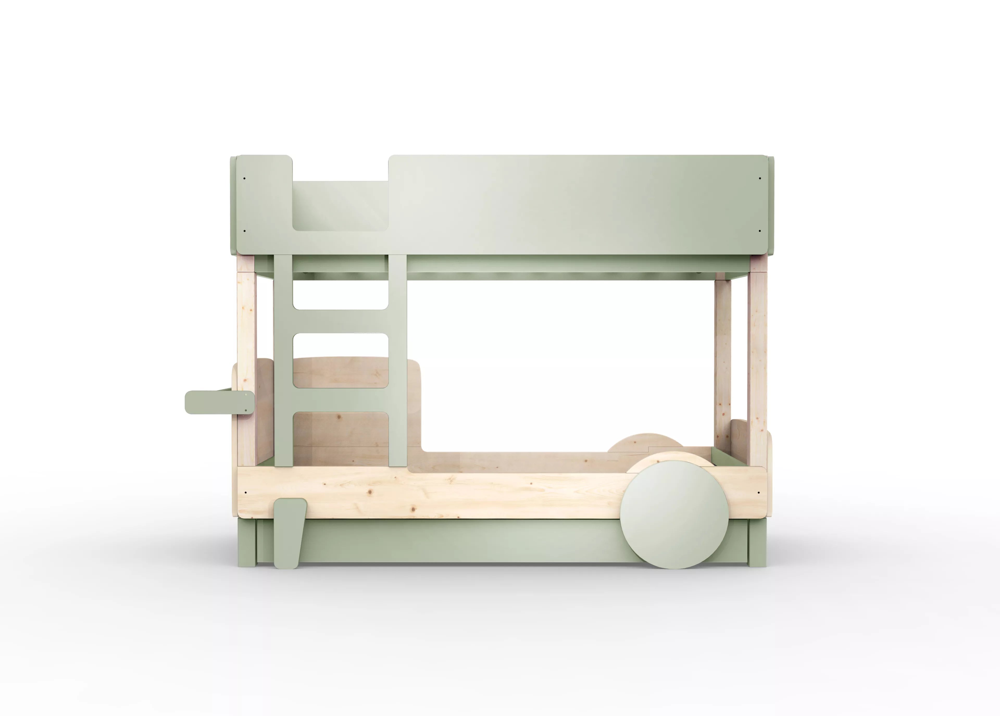 lit superpose en bois massif gris mousse avec tiroir