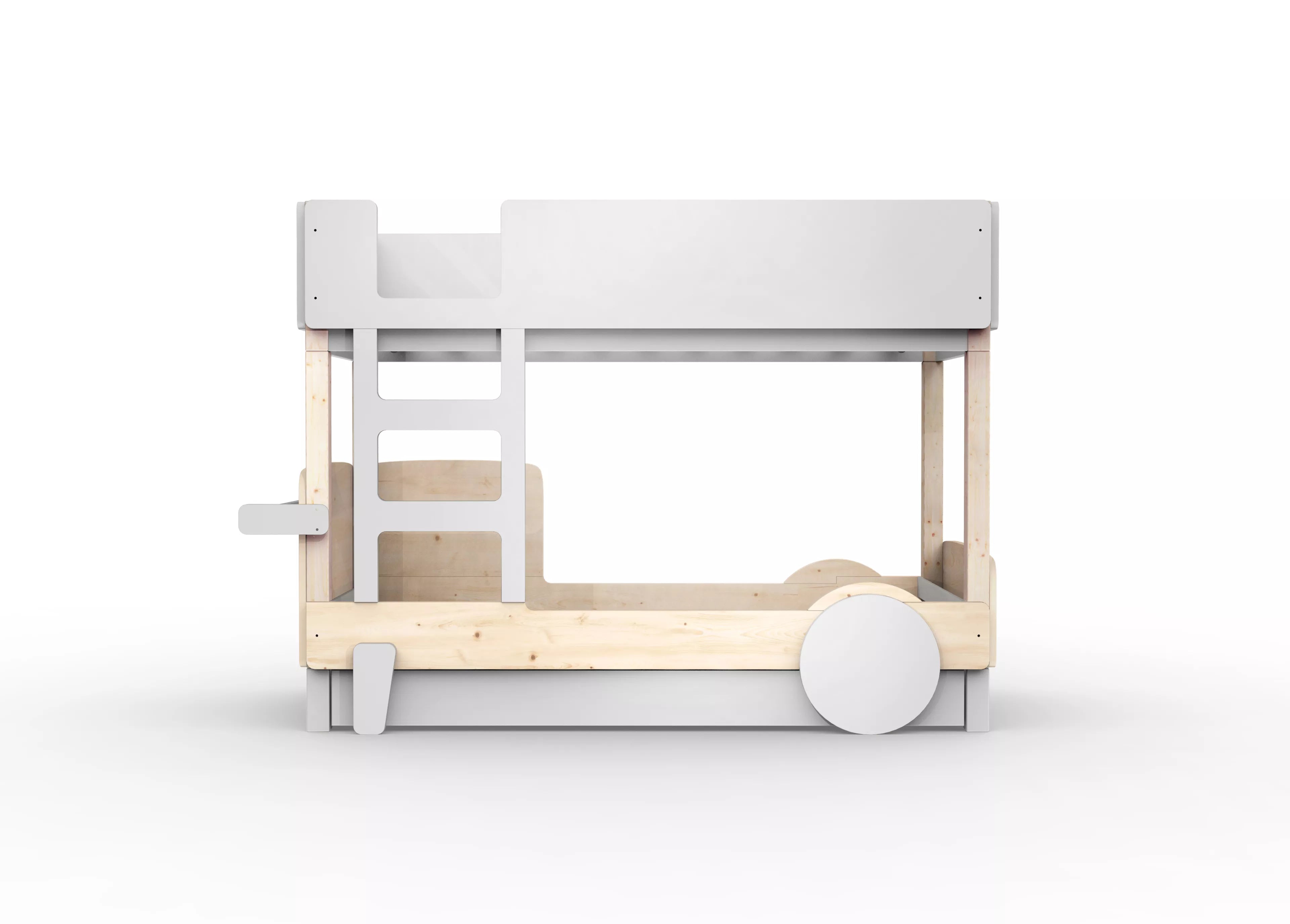 lit superpose en bois massif gris perle avec tiroir