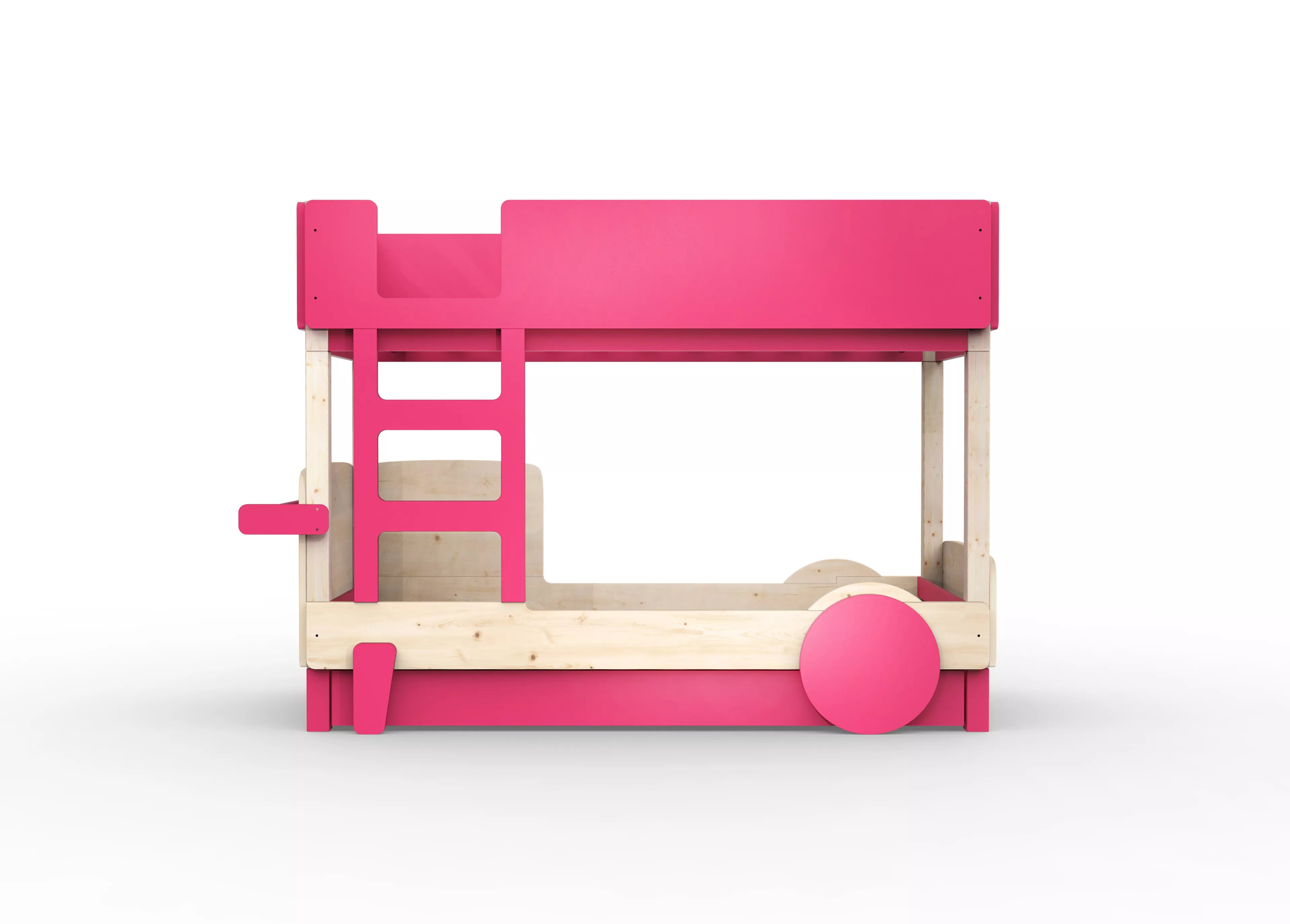 lit superpose en bois massif rose ete avec tiroir