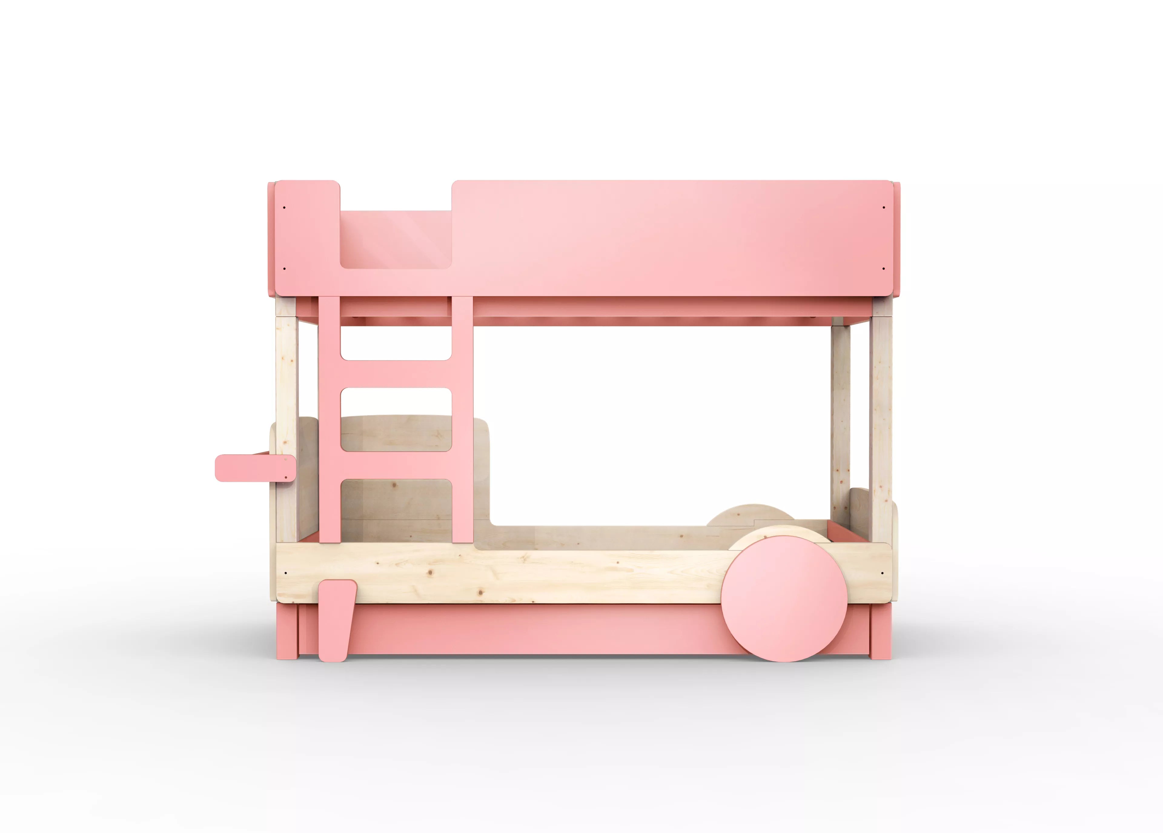 lit superpose en bois massif rose tres clair avec tiroir