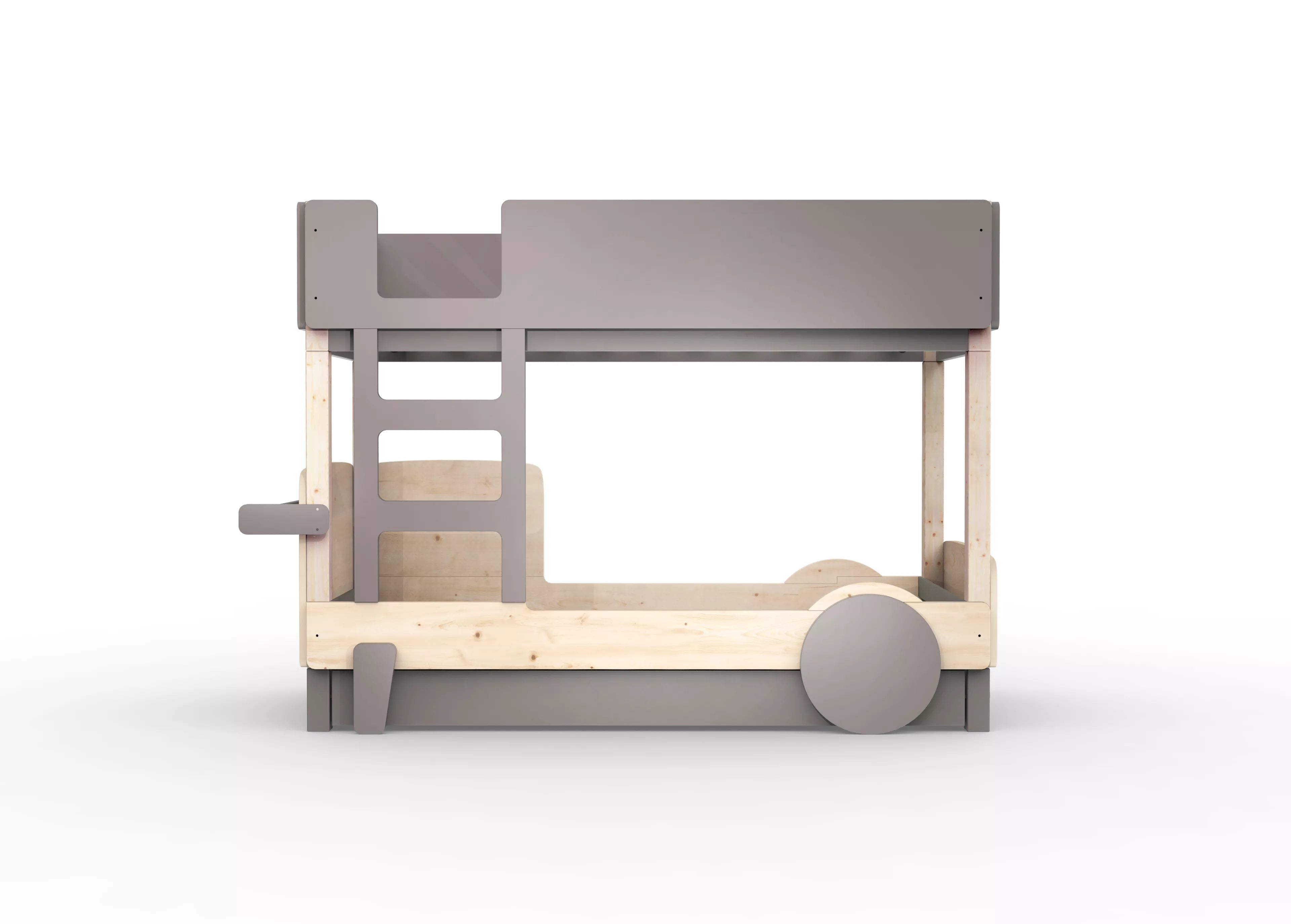 lit superpose en bois massif taupe avec tiroir