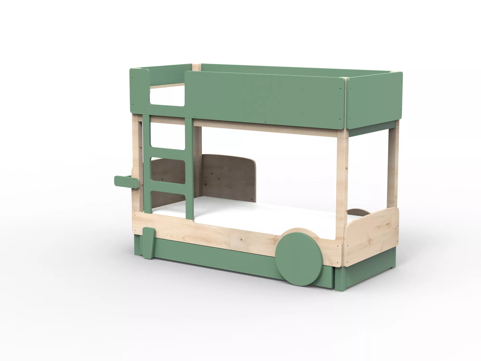 lit superpose en bois massif vert jungle avec tiroir