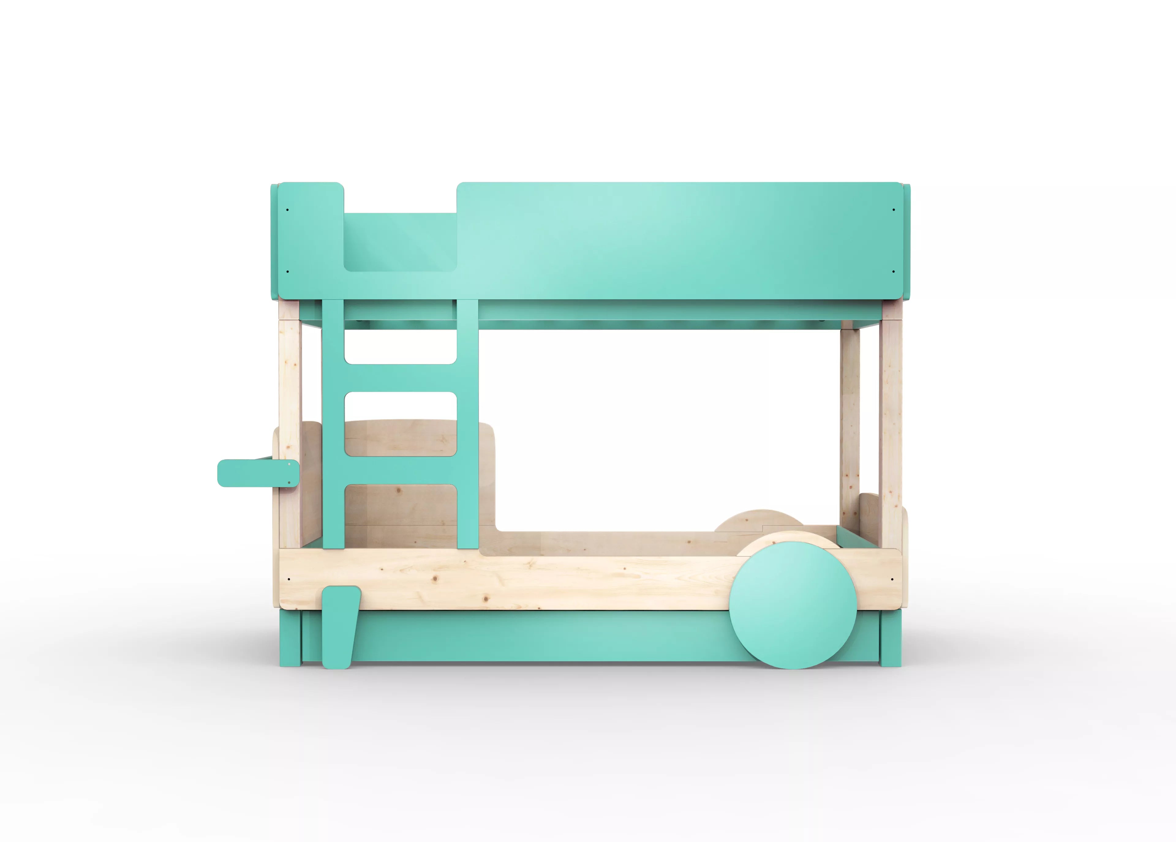 lit superpose en bois massif vert leger avec tiroir