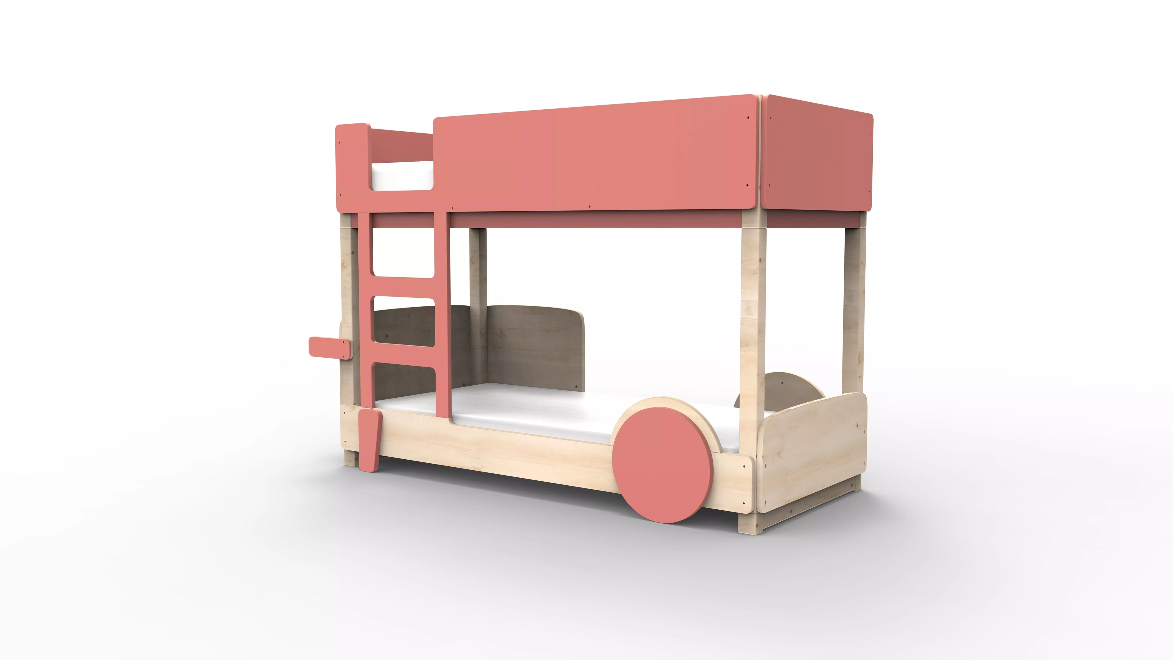 lit superpose en bois massif corail sans tiroir