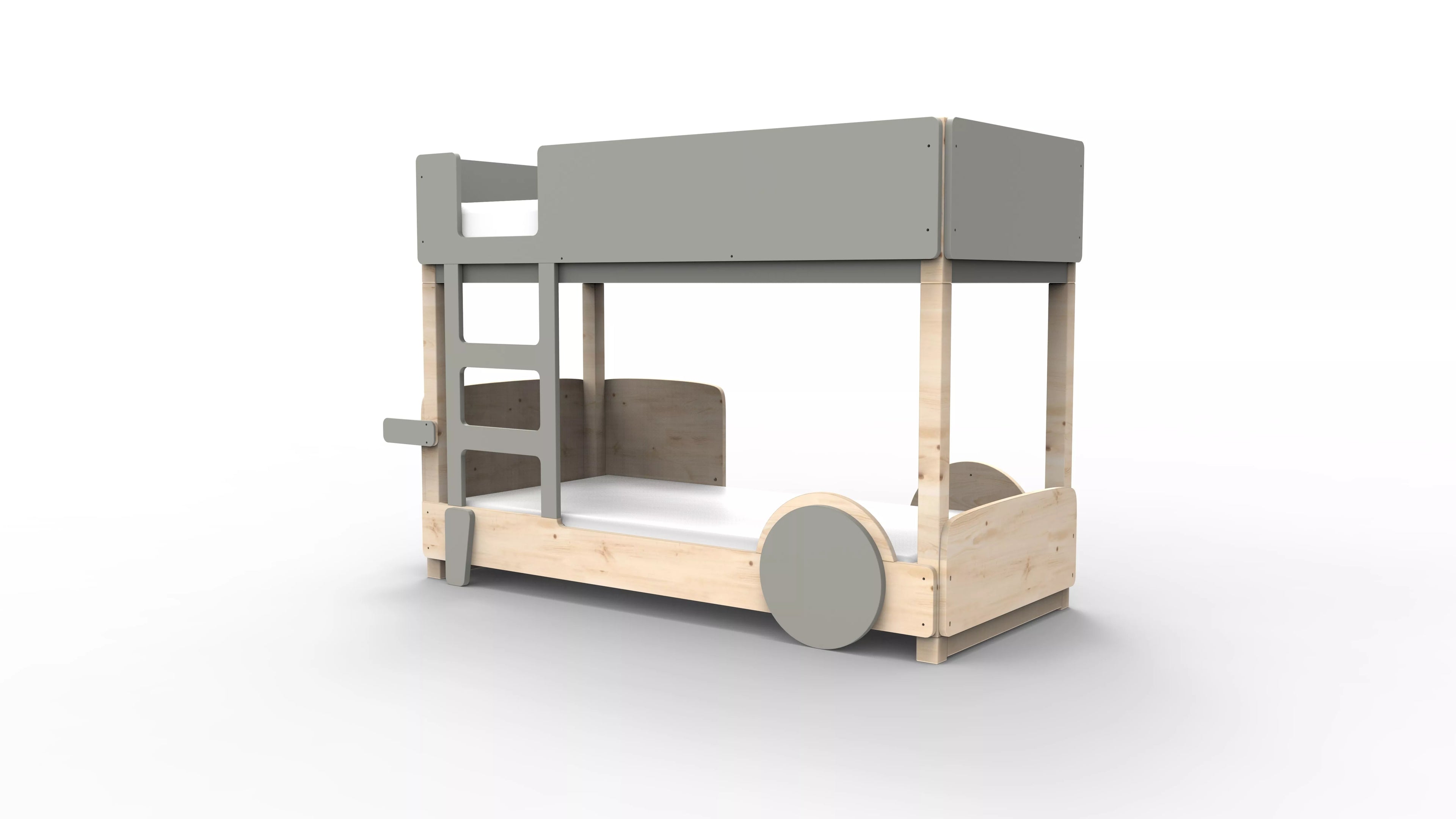 lit superpose en bois massif gris ciment sans tiroir