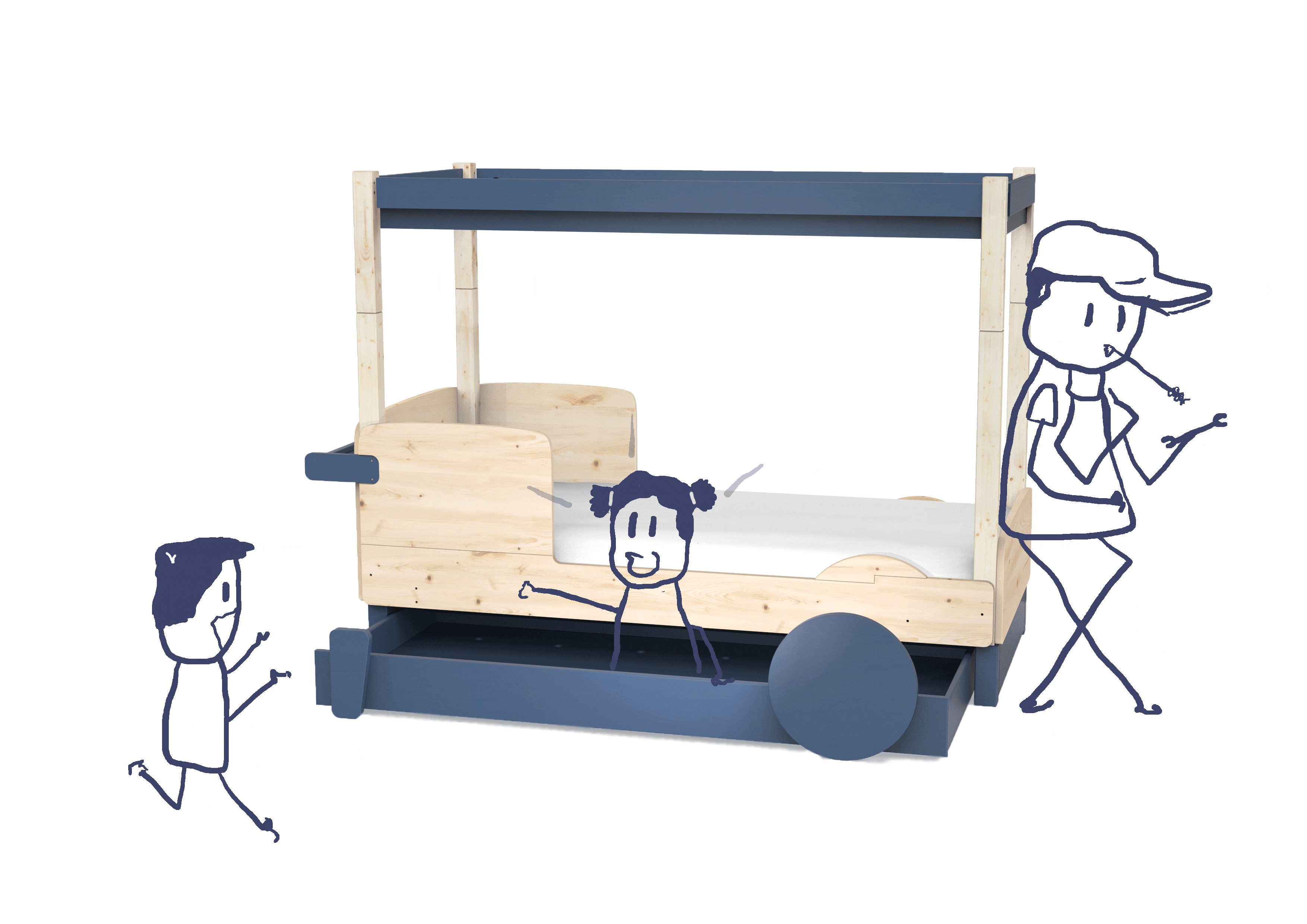 lit enfant en bois style baldaquin avec tiroir de rangement