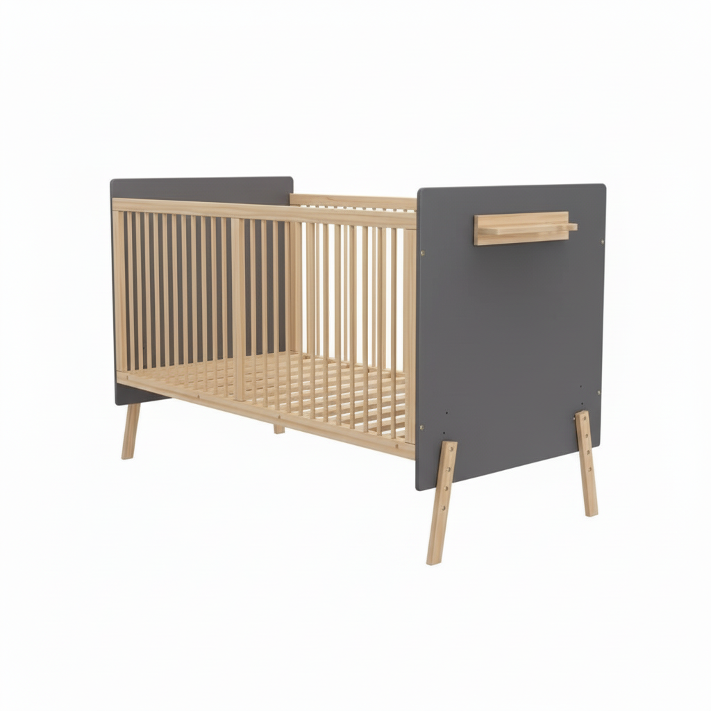 Lit bébé Scandinave en bois clair et gris foncé