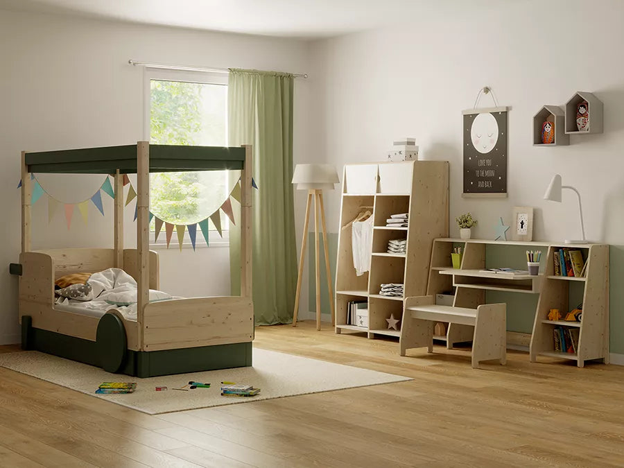 lit montessori baldaquin avec tiroir mise en situation